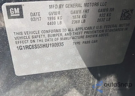 2017 Chevrolet Volt Lt из США, поврежденный, VIN 1G1RC6S55HU190935